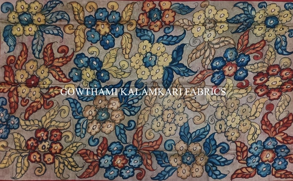KALAMKARI HAND PAINTED KANCHI BORDER DUPATTA -KHPKBD019