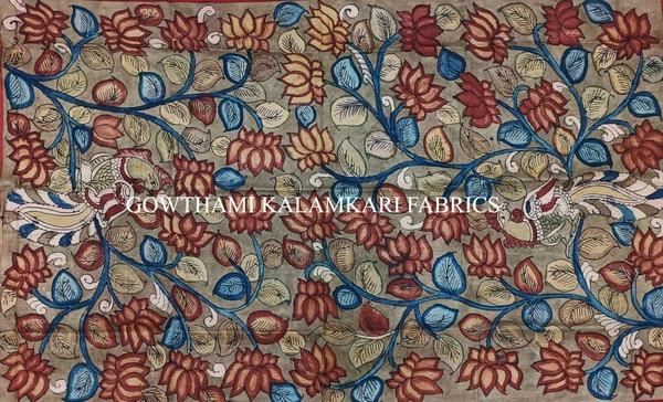 KALAMKARI HAND PAINTED KANCHI BORDER DUPATTA -KHPKBD020