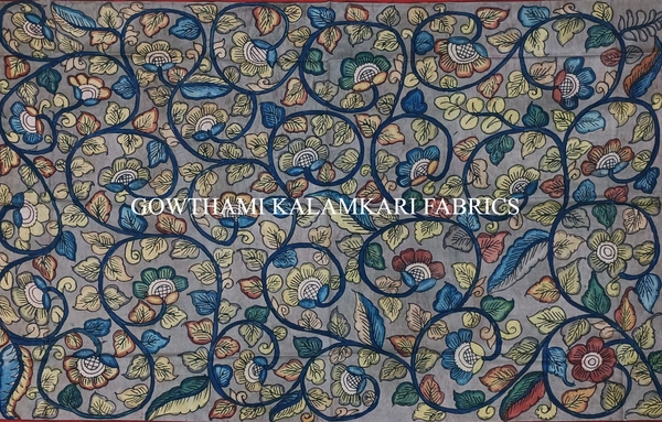 KALAMKARI HAND PAINTED KANCHI BORDER DUPATTA -KHPKBD021