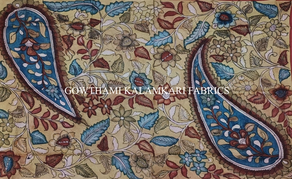KALAMKARI HAND PAINTED KANCHI BORDER DUPATTA -KHPKBD024