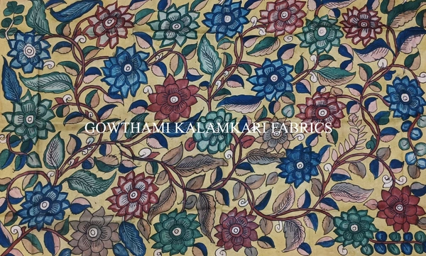 KALAMKARI HAND PAINTED KANCHI BORDER DUPATTA -KHPKBD026