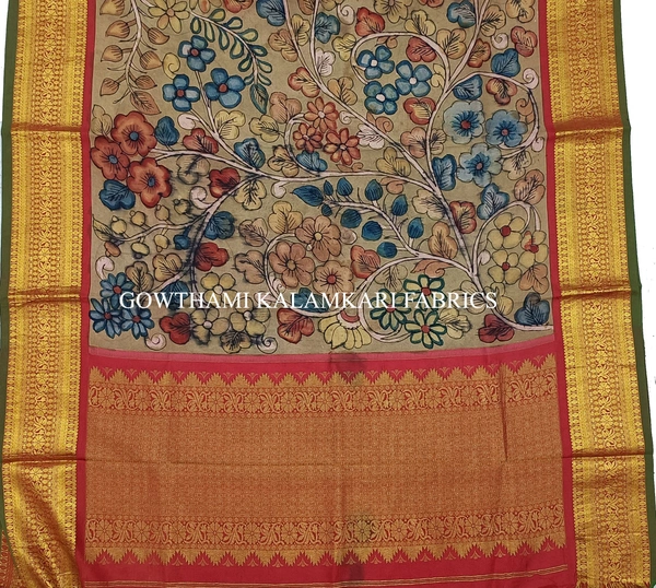 KALAMKARI HAND PAINTED KANCHI BORDER DUPATTA -KHPKBD027