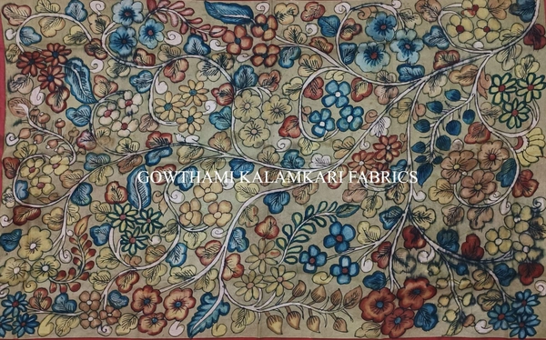 KALAMKARI HAND PAINTED KANCHI BORDER DUPATTA -KHPKBD027