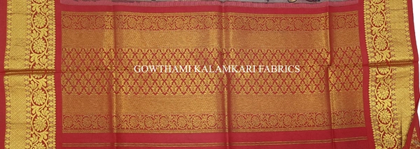 KALAMKARI HAND PAINTED KANCHI BORDER DUPATTA -KHPKBD033