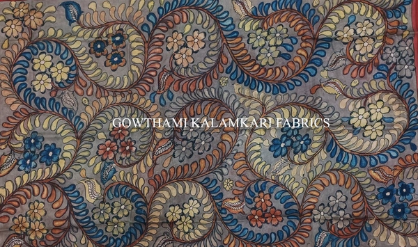 KALAMKARI HAND PAINTED KANCHI BORDER DUPATTA -KHPKBD033