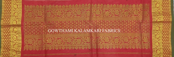 KALAMKARI HAND PAINTED KANCHI BORDER DUPATTA -KHPKBD035