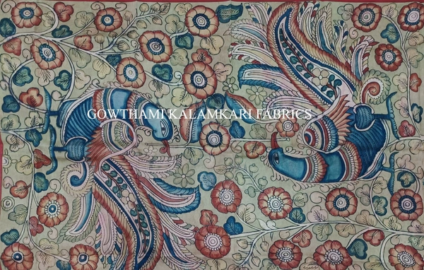 KALAMKARI HAND PAINTED KANCHI BORDER DUPATTA -KHPKBD035