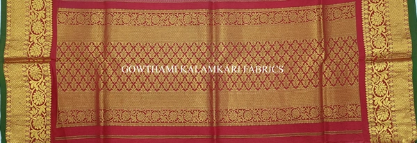 KALAMKARI HAND PAINTED KANCHI BORDER DUPATTA -KHPKBD038