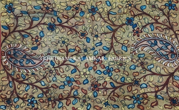 KALAMKARI HAND PAINTED KANCHI BORDER DUPATTA -KHPKBD038