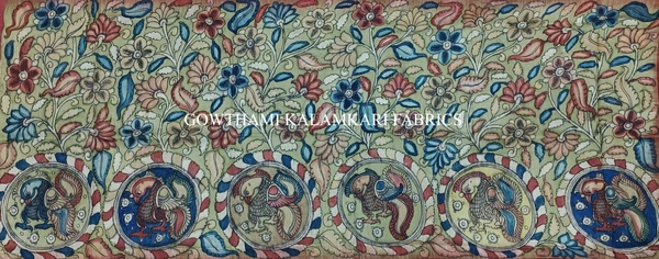 KALAMKARI HAND PAINTED KANCHI BORDER DUPATTA -KHPKBD039