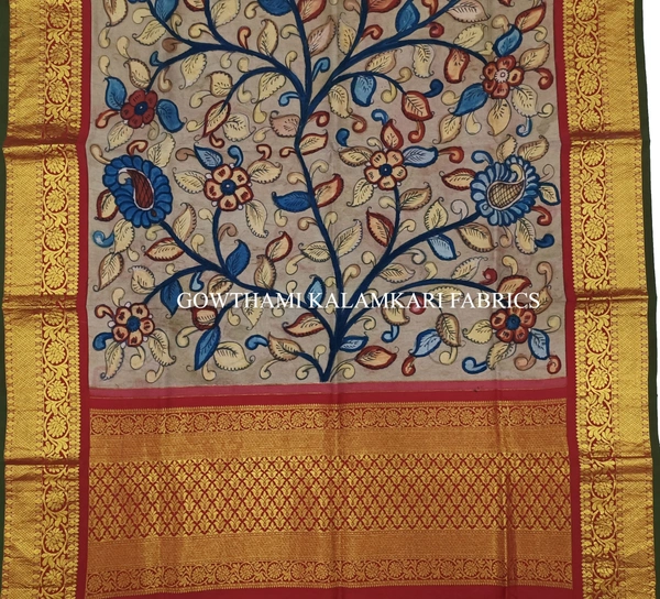 KALAMKARI HAND PAINTED KANCHI BORDER DUPATTA -KHPKBD040