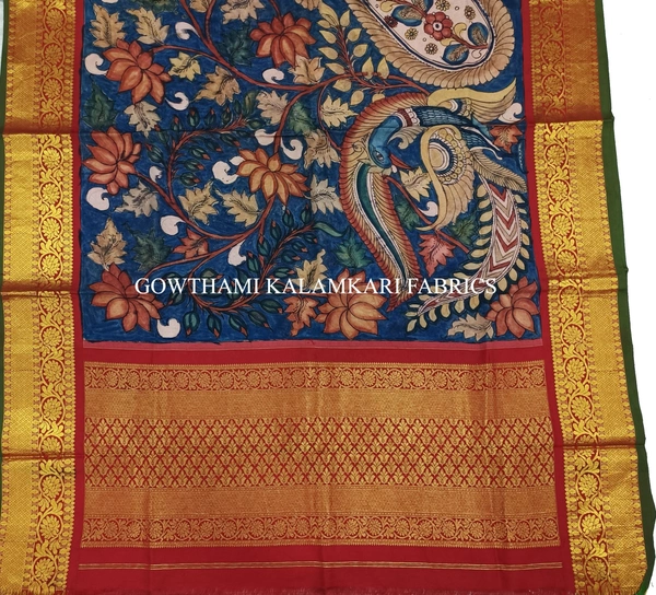 KALAMKARI HAND PAINTED KANCHI BORDER DUPATTA -KHPKBD041 