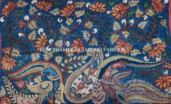 KALAMKARI HAND PAINTED KANCHI BORDER DUPATTA -KHPKBD041 