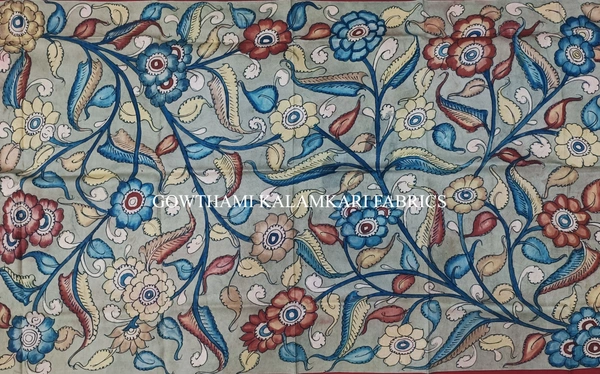 KALAMKARI HAND PAINTED KANCHI BORDER DUPATTA -KHPKBD042