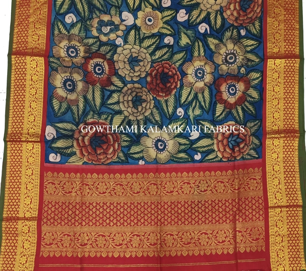 KALAMKARI HAND PAINTED KANCHI BORDER DUPATTA -KHPKBD043
