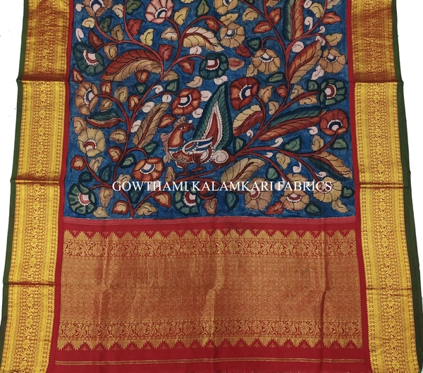 KALAMKARI HAND PAINTED KANCHI BORDER DUPATTA -KHPKBD044