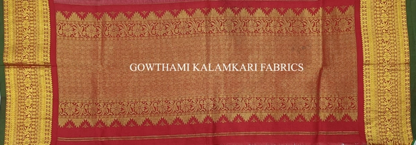 KALAMKARI HAND PAINTED KANCHI BORDER DUPATTA -KHPKBD044