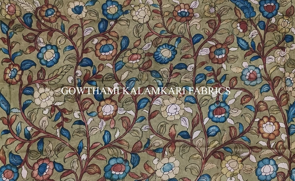 KALAMKARI HAND PAINTED KANCHI BORDER DUPATTA -KHPKBD045