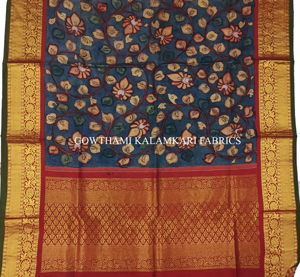 KALAMKARI HAND PAINTED KANCHI BORDER DUPATTA -KHPKBD046