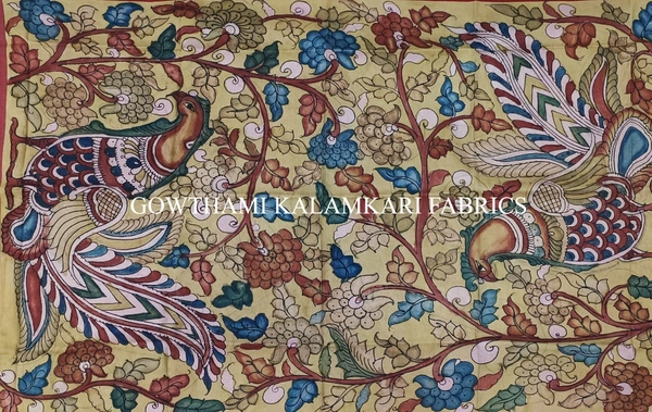 KALAMKARI HAND PAINTED KANCHI BORDER DUPATTA -KHPKBD047