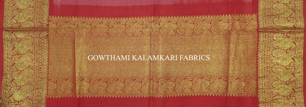 KALAMKARI HAND PAINTED KANCHI BORDER DUPATTA -KHPKBD048