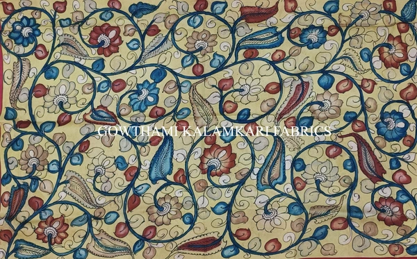 KALAMKARI HAND PAINTED KANCHI BORDER DUPATTA -KHPKBD049