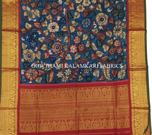 KALAMKARI HAND PAINTED KANCHI BORDER DUPATTA -KHPKBD050