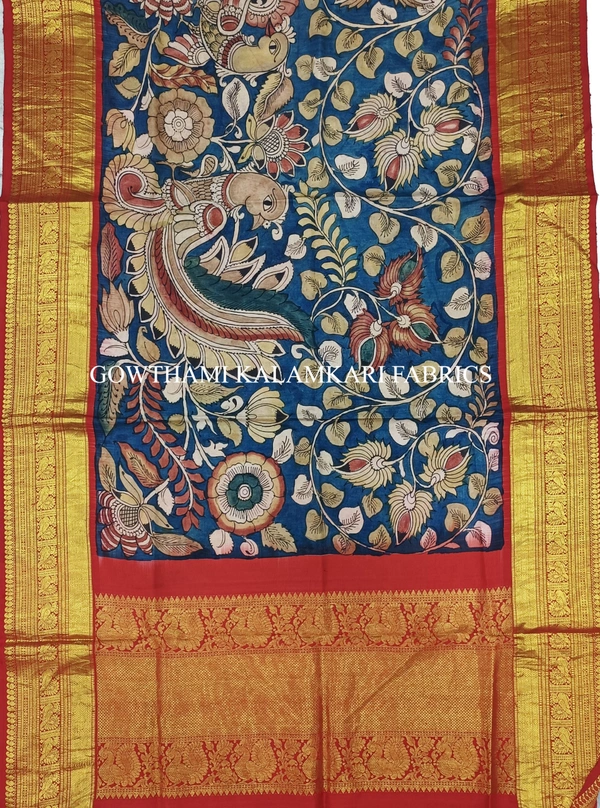 KALAMKARI HAND PAINTED KANCHI BORDER DUPATTA -KHPKBD051