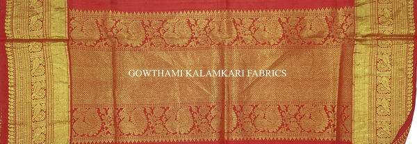 KALAMKARI HAND PAINTED KANCHI BORDER DUPATTA -KHPKBD051