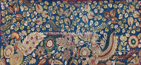 KALAMKARI HAND PAINTED KANCHI BORDER DUPATTA -KHPKBD051