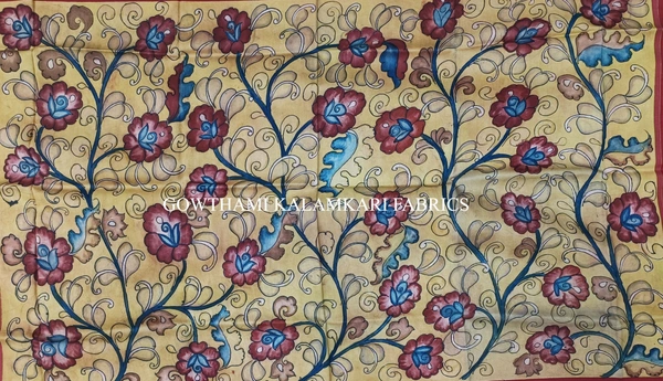 KALAMKARI HAND PAINTED KANCHI BORDER DUPATTA -KHPKBD052
