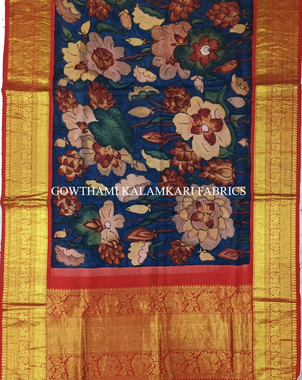 KALAMKARI HAND PAINTED KANCHI BORDER DUPATTA -KHPKBD053