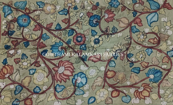 KALAMKARI HAND PAINTED KANCHI BORDER DUPATTA -KHPKBD054