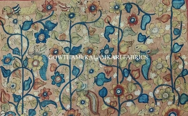 KALAMKARI HAND PAINTED KANCHI BORDER DUPATTA -KHPKBD055