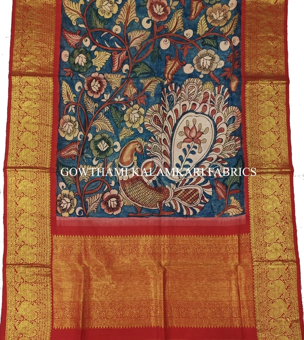 KALAMKARI HAND PAINTED KANCHI BORDER DUPATTA -KHPKBD056