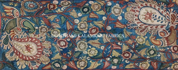 KALAMKARI HAND PAINTED KANCHI BORDER DUPATTA -KHPKBD056