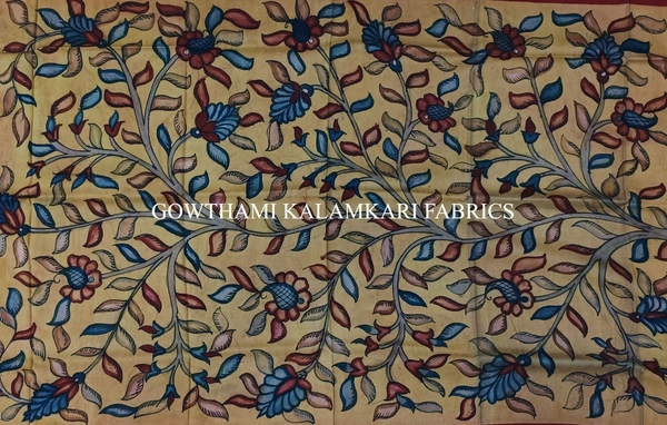 KALAMKARI HAND PAINTED KANCHI BORDER DUPATTA -KHPKBD057