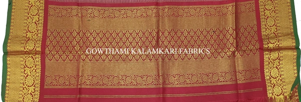 KALAMKARI HAND PAINTED KANCHI BORDER DUPATTA -KHPKBD058