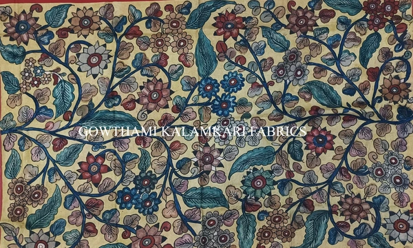 KALAMKARI HAND PAINTED KANCHI BORDER DUPATTA -KHPKBD059
