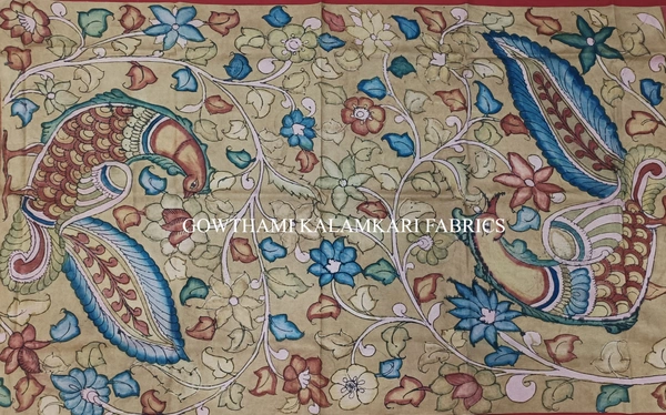 KALAMKARI HAND PAINTED KANCHI BORDER DUPATTA -KHPKBD060