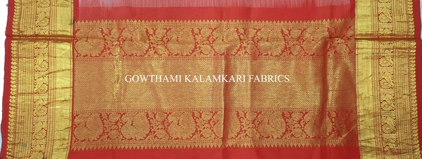 KALAMKARI HAND PAINTED KANCHI BORDER DUPATTA -KHPKBD061
