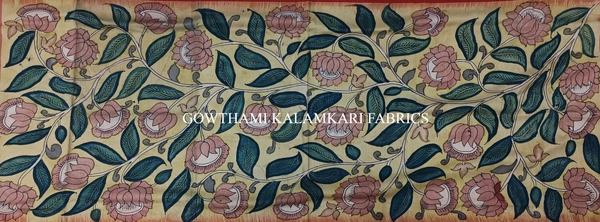 KALAMKARI HAND PAINTED KANCHI BORDER DUPATTA -KHPKBD061