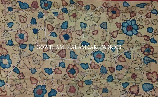KALAMKARI HAND PAINTED KANCHI BORDER DUPATTA -KHPKBD062