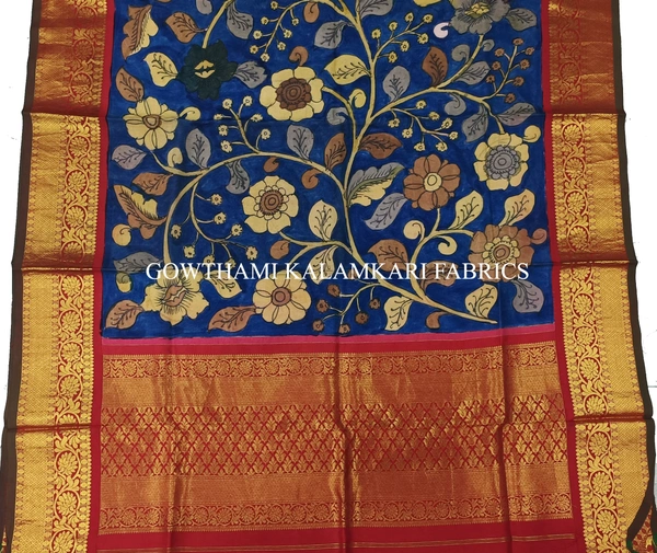 KALAMKARI HAND PAINTED KANCHI BORDER DUPATTA -KHPKBD063
