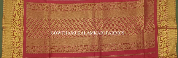 KALAMKARI HAND PAINTED KANCHI BORDER DUPATTA -KHPKBD064