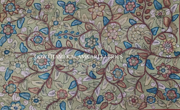 KALAMKARI HAND PAINTED KANCHI BORDER DUPATTA -KHPKBD064