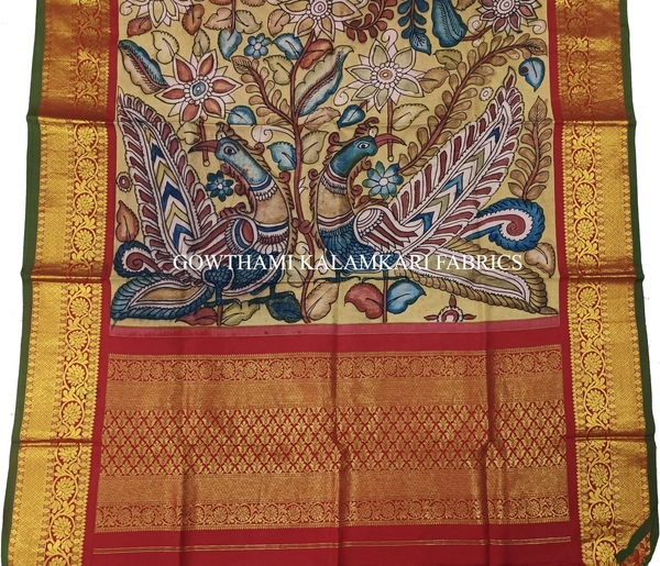 KALAMKARI HAND PAINTED KANCHI BORDER DUPATTA -KHPKBD065