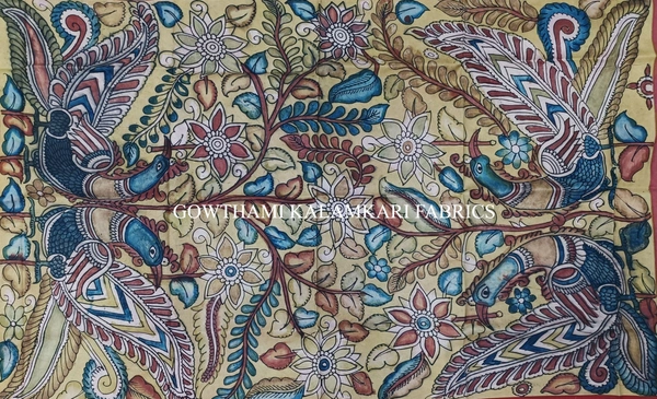 KALAMKARI HAND PAINTED KANCHI BORDER DUPATTA -KHPKBD065