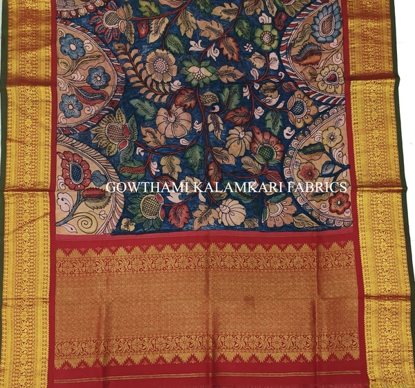 KALAMKARI HAND PAINTED KANCHI BORDER DUPATTA -KHPKBD066