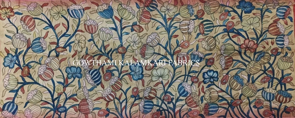 KALAMKARI HAND PAINTED KANCHI BORDER DUPATTA -KHPKBD067